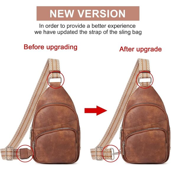 ? Women Brown Leather Fanny Pack Small Vegan Chest Guitar Strap Crossbody Bag main image 8